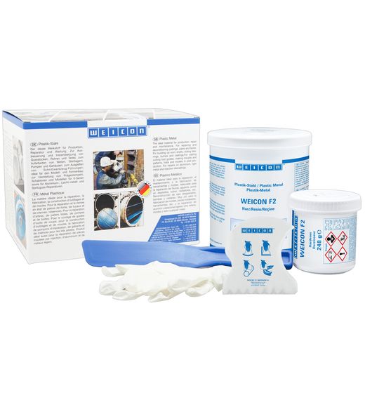 WEICON F2 epoxy resin, aluminum metallic colour